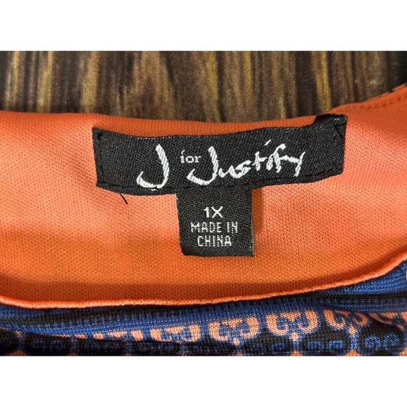 J for Justify Maxi Dress Women 1X Blue Orange Elephant Print Sleeveless Boho - Picture 6 of 9